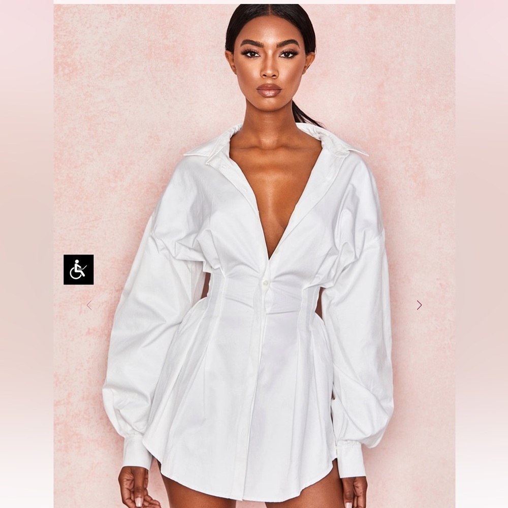 House of CB corset white button up dress